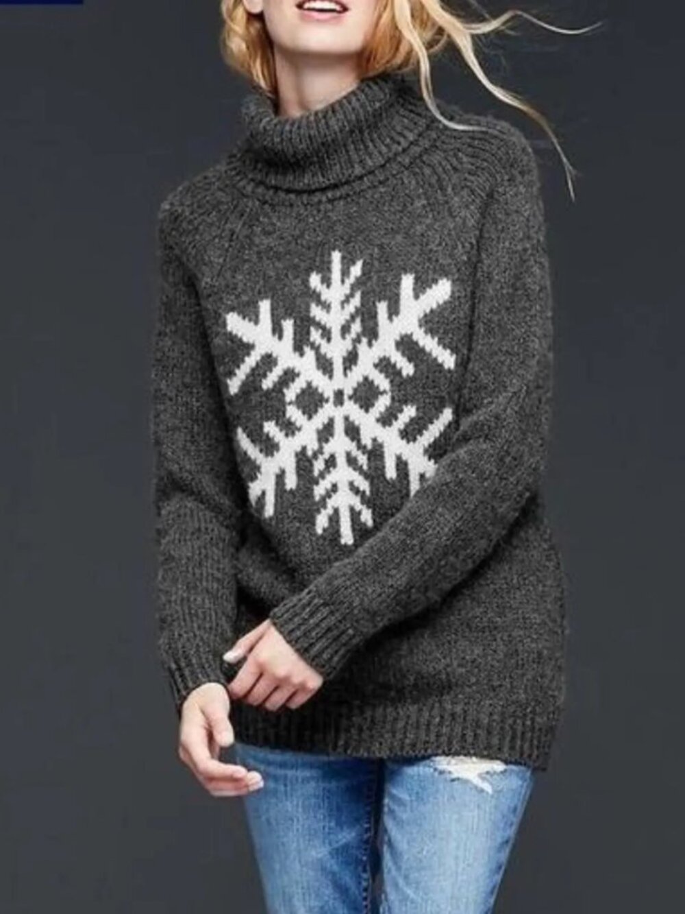 GAP 30% Alpaca 30% Wool Blend Cowl Neck Snowflake Sweater